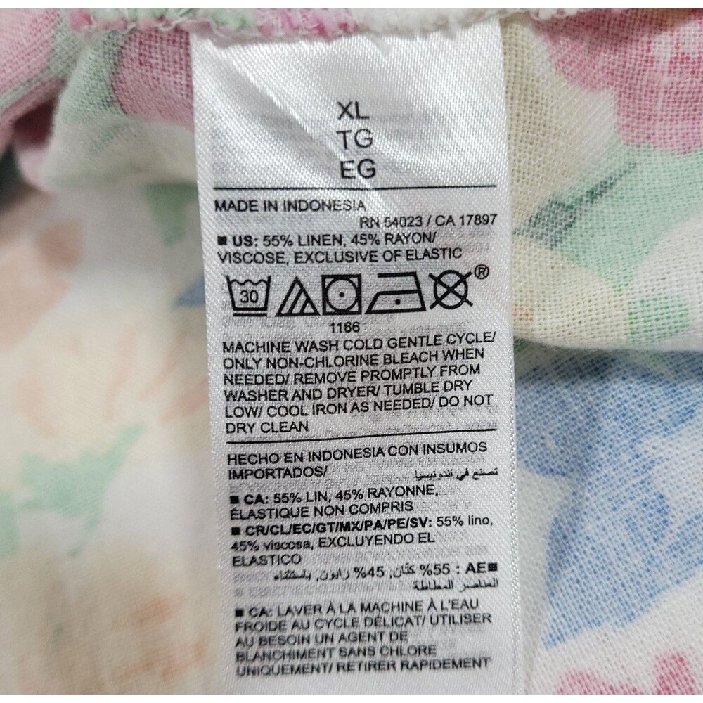 Floral Hawaiian linen sun Dress old navy XL Round Neck Smocked‎ Stretch Pockets - Picture 9 of 14